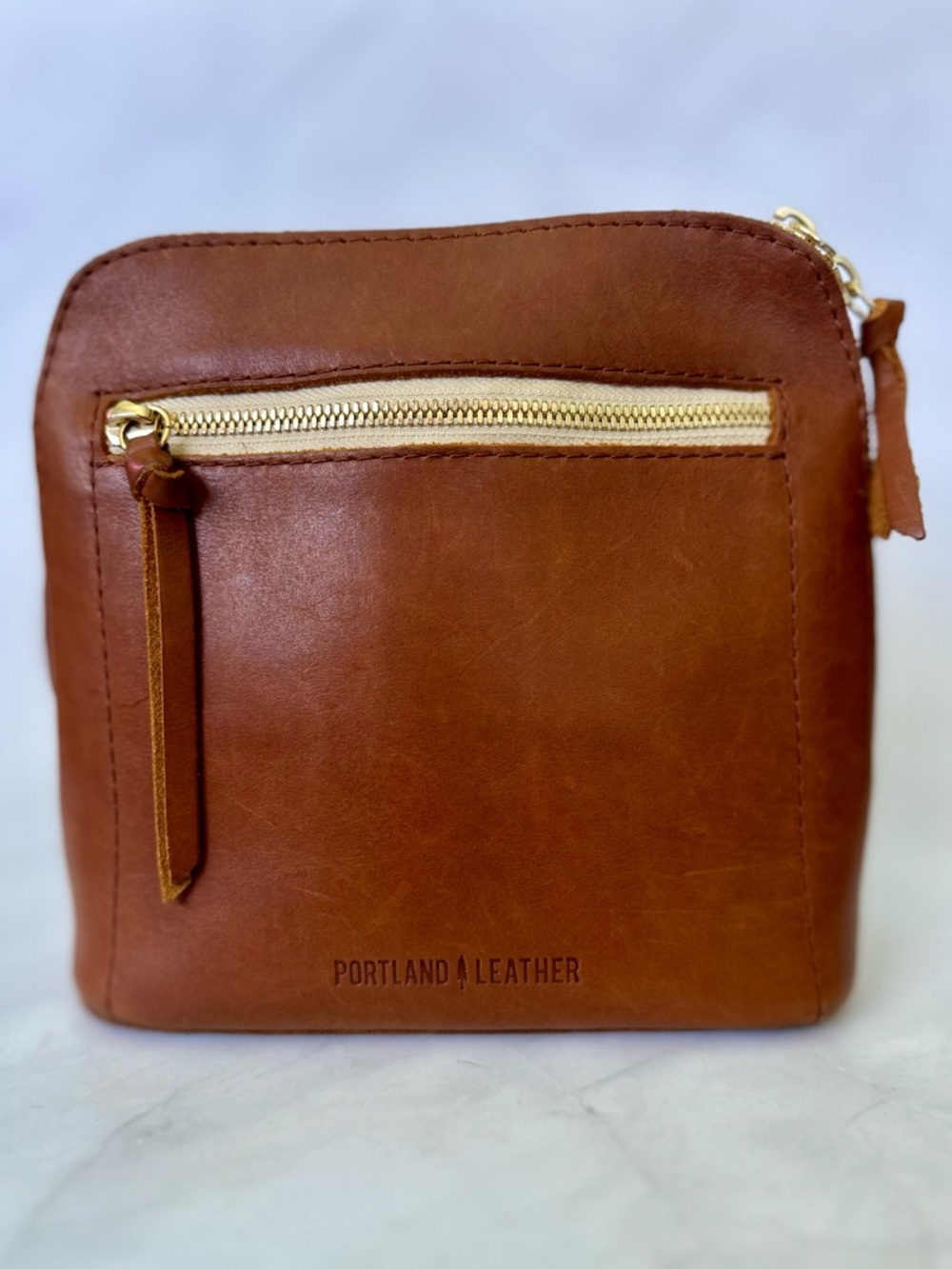 Portland Leather Small Crossbody Bag – Cognac Brown Full Grain Leather